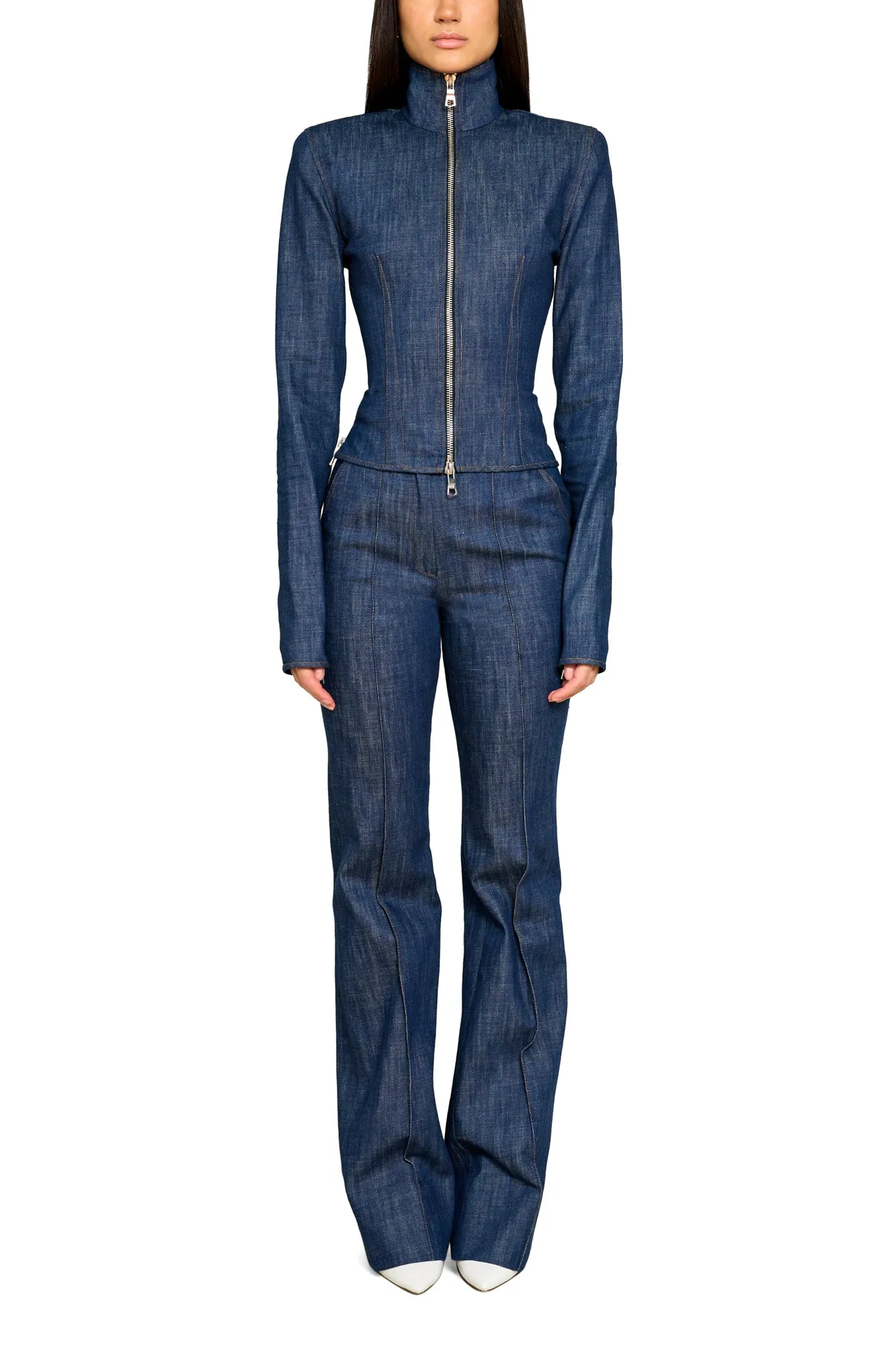 High Waisted Wide Leg Denim Trousers