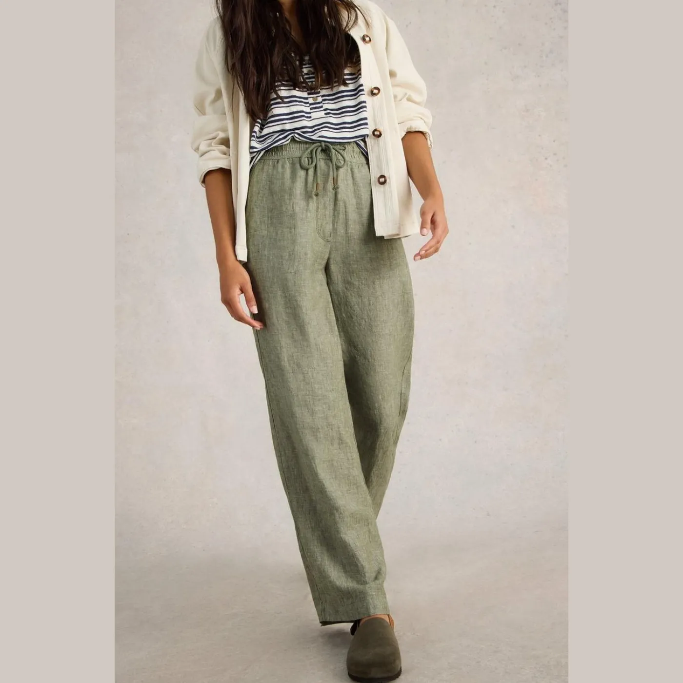 Mid Green Belle Linen Wide Leg Trouser