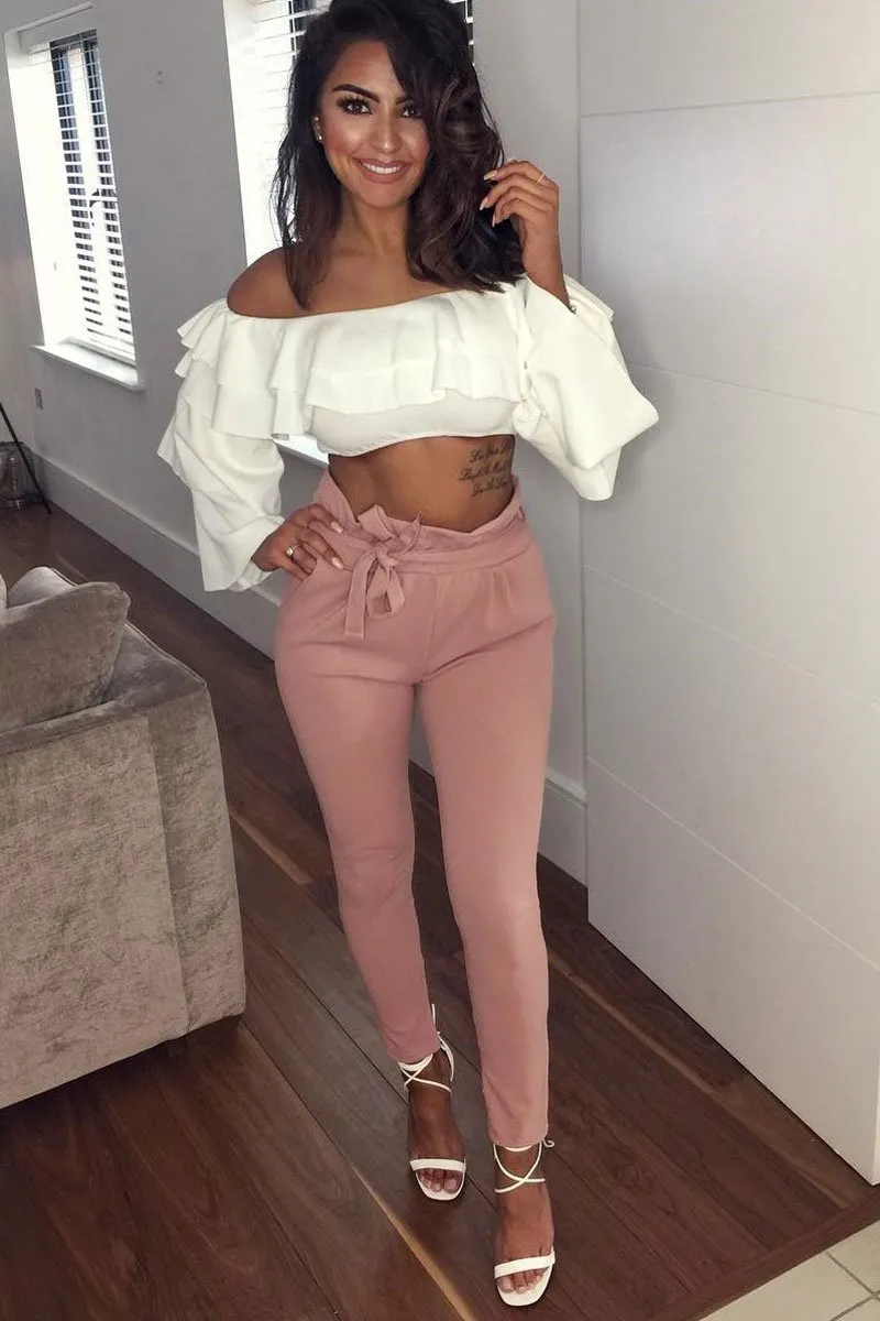 Rose Paper Bag Tie Waist Cigarette Trousers - Karmen