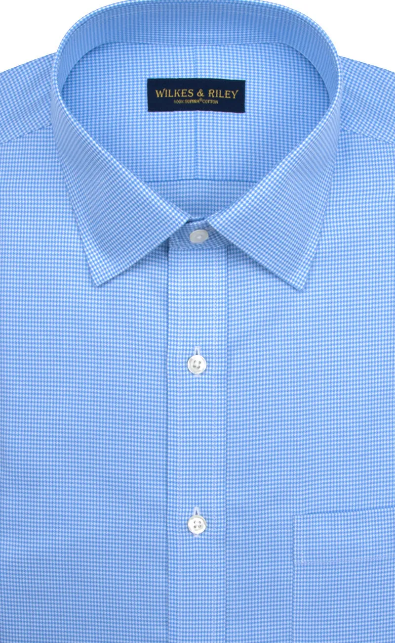 Tailored Fit Blue Houndstooth Spread Collar Supima® Cotton Non-Iron Twill Dress Shirt