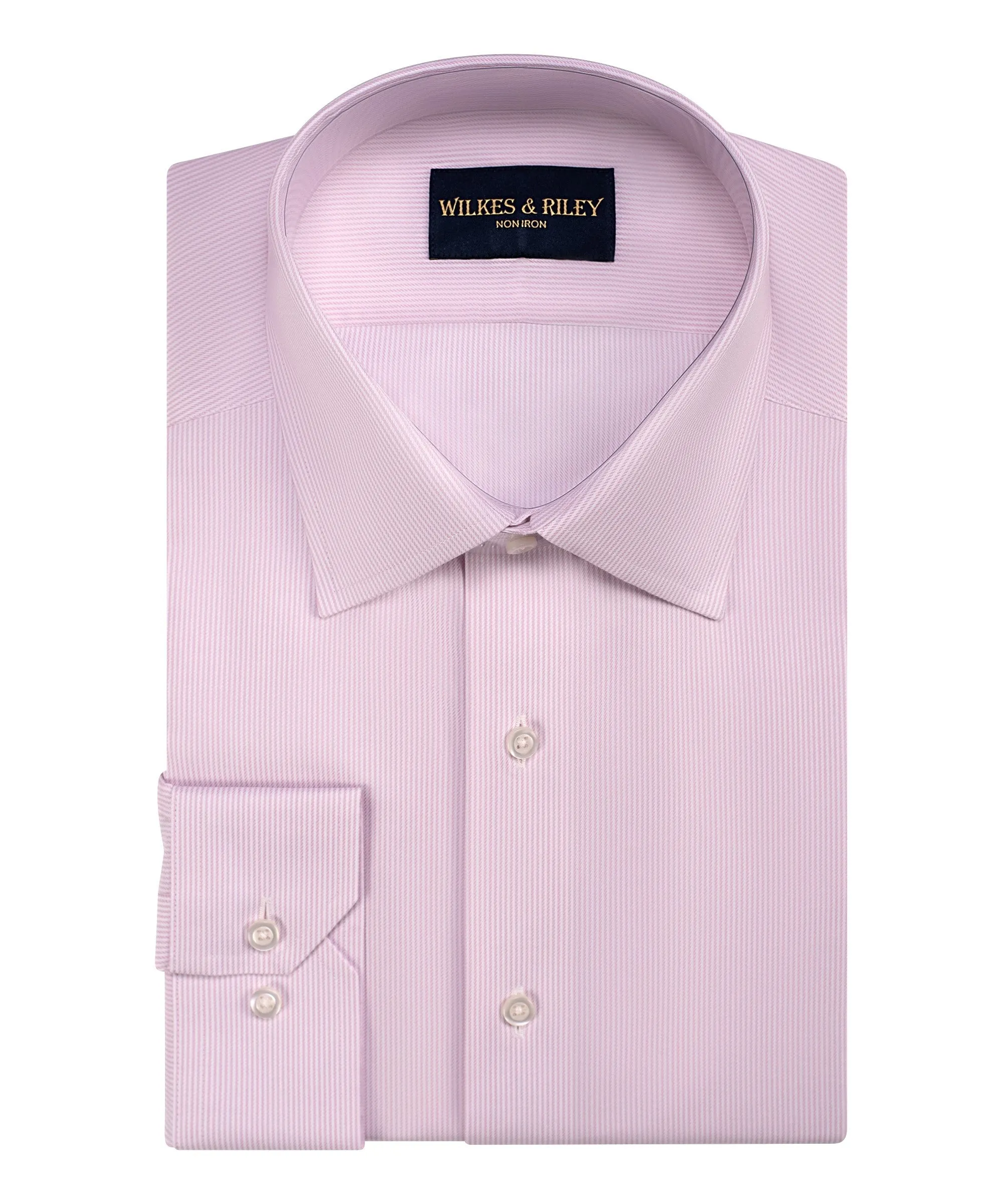 Tailored Fit Pink Stripe Spread Collar Non-Iron Twill Dress Shirt