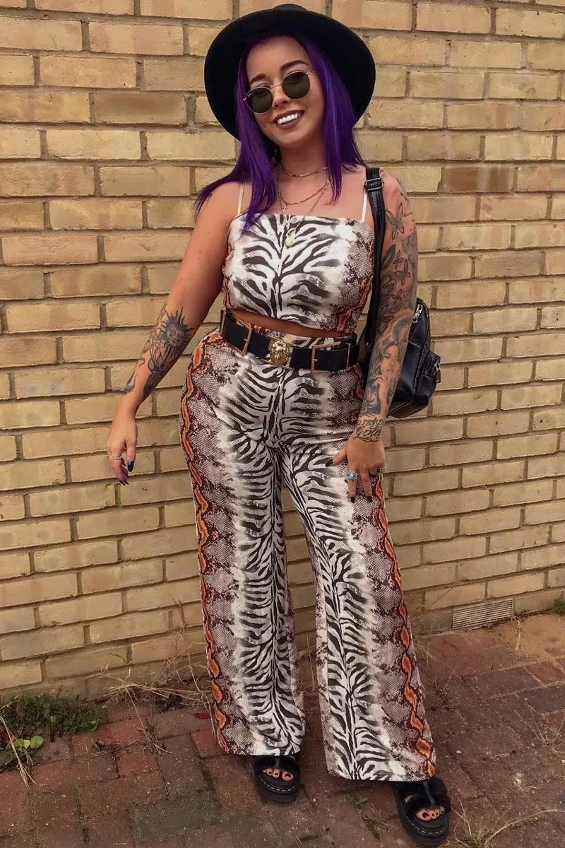 Tiger Print Wide Leg And Crop Top Co-Ord -Sanvi