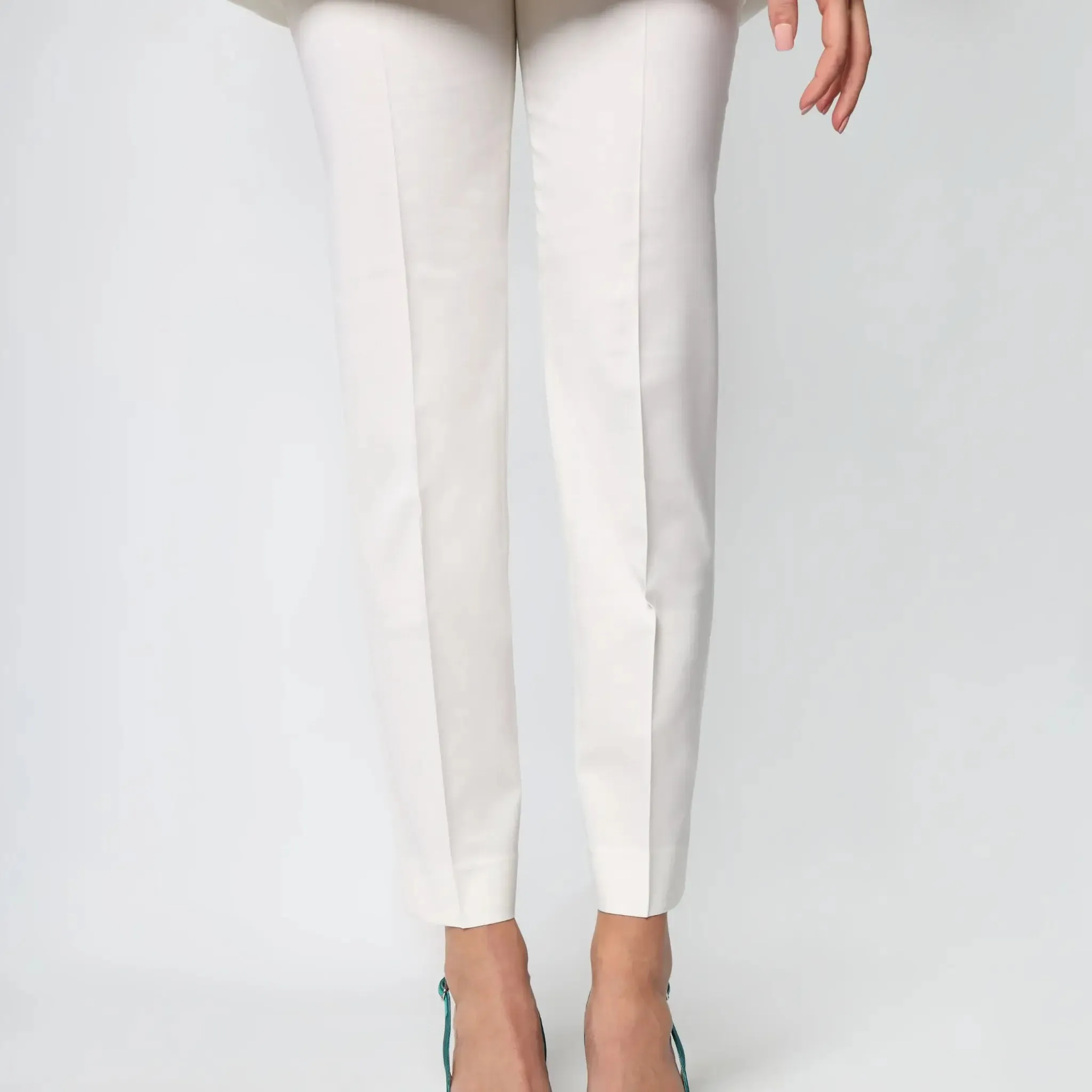 White Straight Leg Italian Wool Women's Trousers