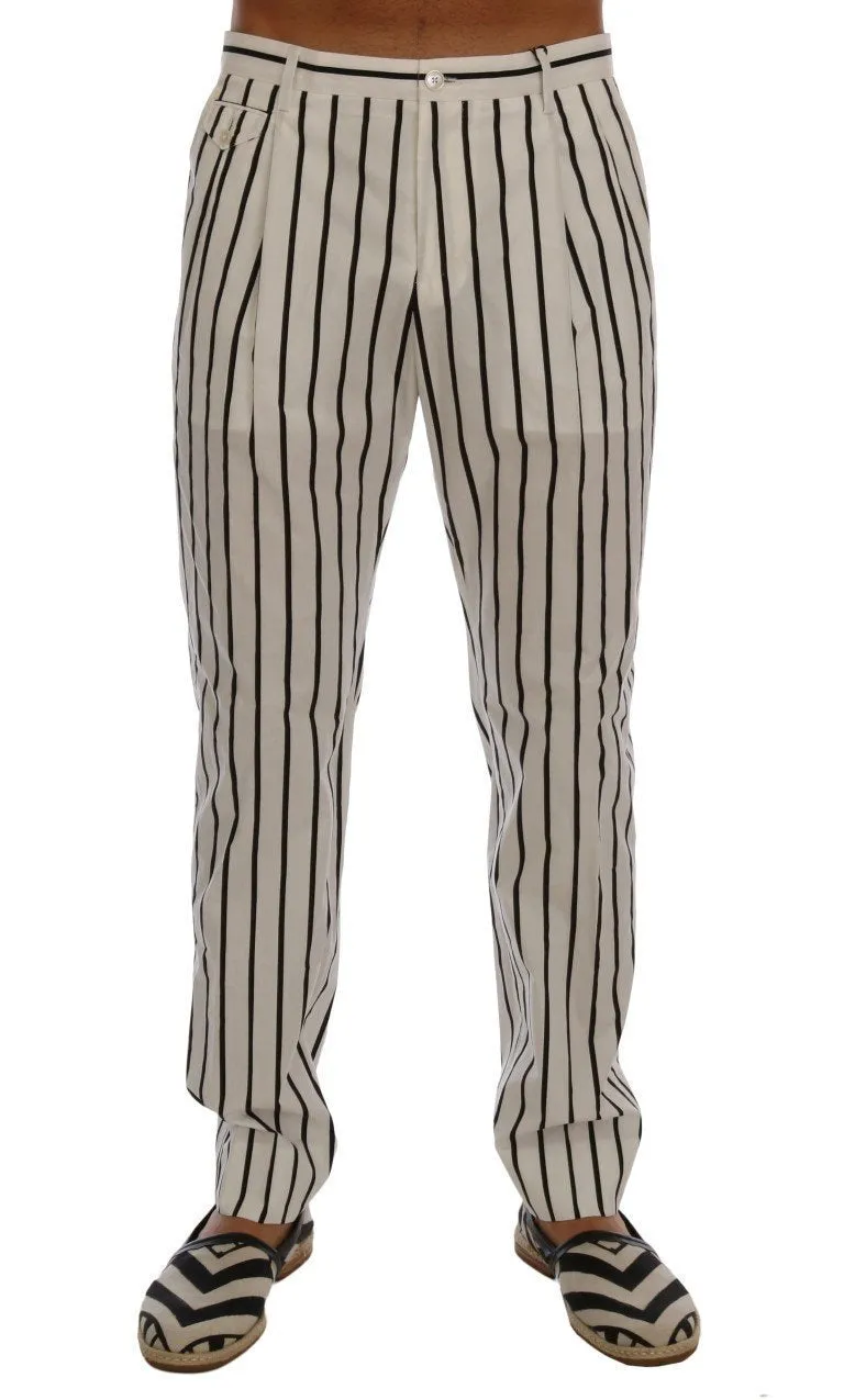 White Striped Cotton Dress Pants